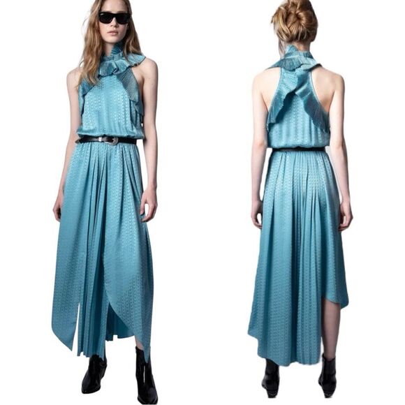 Zadig & Voltaire Rimba 3D ZV Silk Dress in Bleu Lou Size Large NWTs - Picture 1 of 11